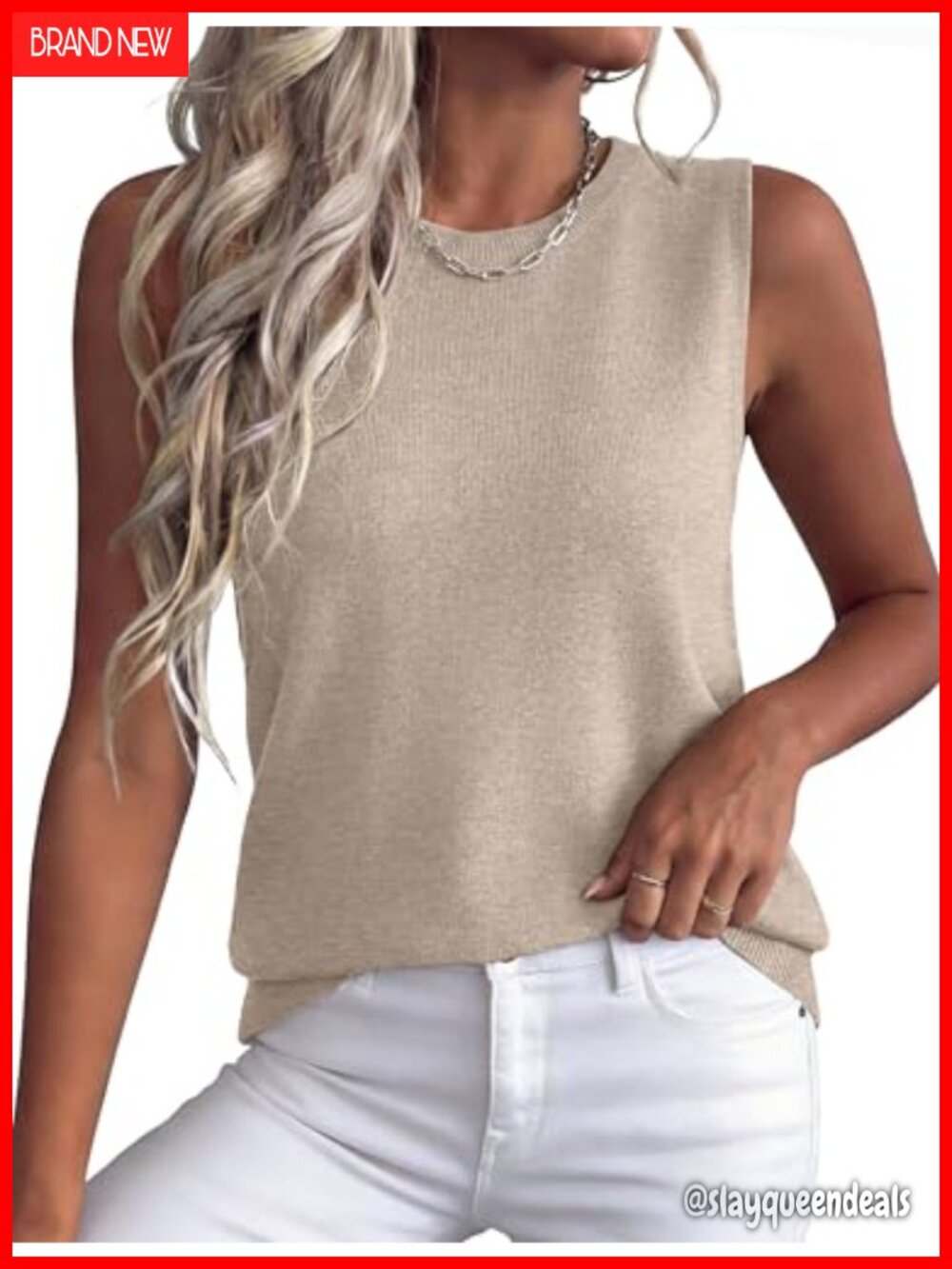 Ribbed Knit Sweater Vest Crewneck Sleeveless Tank Top Business Casual Work